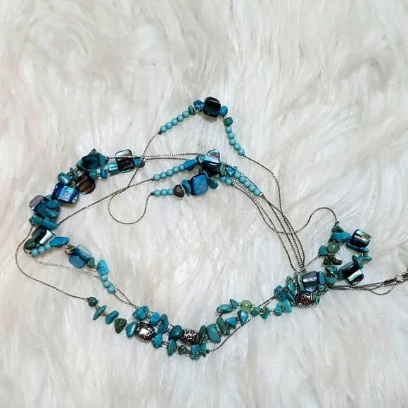 Boutique two strand turquoise color and silver tone long necklace like N… - Picture 5 of 5